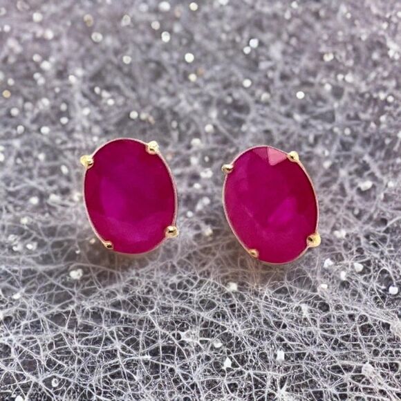 Natural Ruby Stud Earrings 14k Yellow Gold 4.18 TW Certified 307907 - Picture 6 of 12